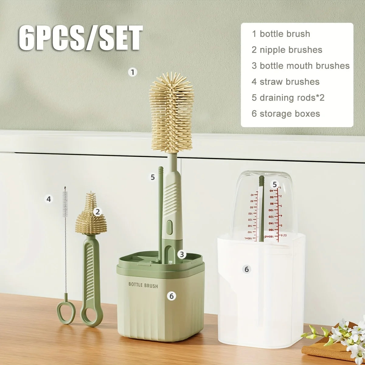 Babynestia silicone baby bottle brush set with drying rack
